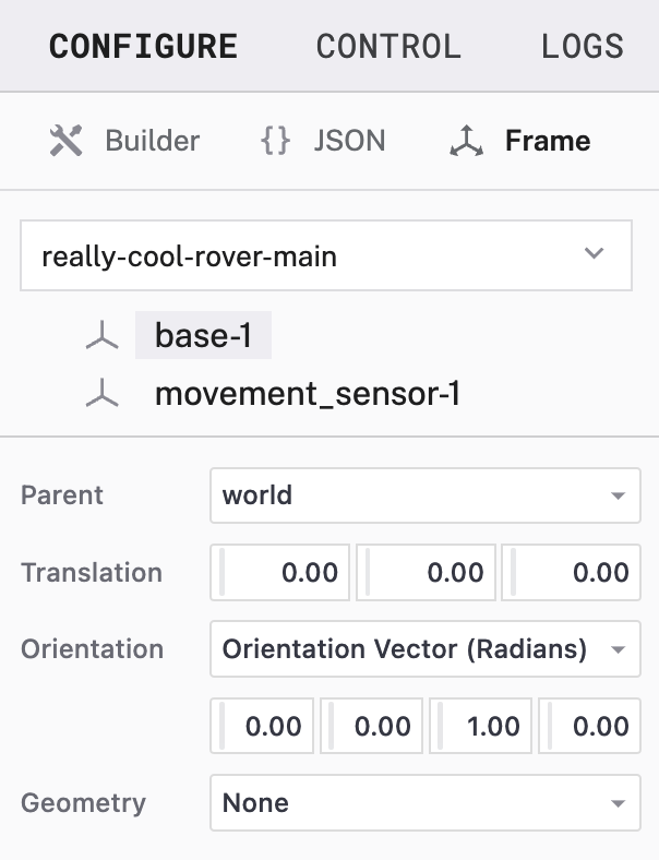 Frame card for a base with the default reference frame settings
